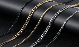 Mens Gold Chains Necklaces Stainless Steel Cuban Link Chain Titanium Steel Black Silver Hip Hop Necklace Jewelry 3mm7316319