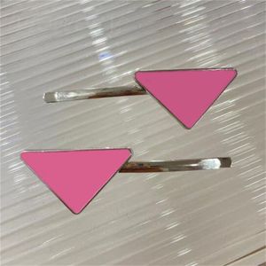 Pink designer hair clips triangle hair jewelry accessories casaul classical barrettes multi color luxury snap clip stylish metal plated silver hardware zb046