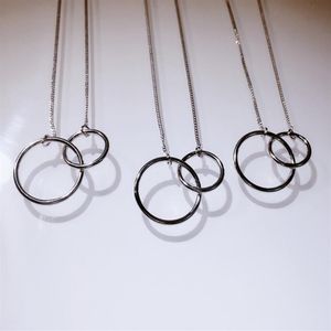 Klassisk Infinity Double Circle Pendant Jewelry Soild 100% 925 Sterling Silver Eternity Party CLAVICLE CHAIN ​​NACKLACE FÖR KVINNOR G264S