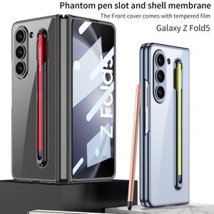 Klart hårt för Samsung Galaxy Z Fold 5 Case Pen Pen Slot Film Glass Magnetiskt gångjärn Skyddsskydd