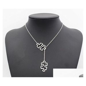 Pendant Necklaces Fashion Tibetan Sier Autism Jewelry Awareness Jigsaw Double Puzzle Piece Adjustable Necklace Gifts Drop Delivery Pe Dhlub