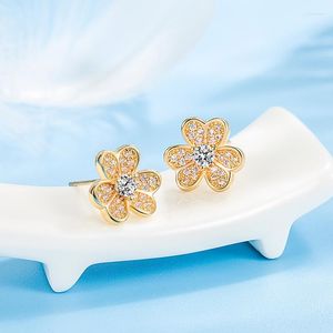 Stud Earrings 14K Gold Origin Diamond Earring For Women Aros Mujer Oreja Orecchini Gemstone Yellow Females