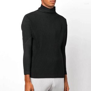 Herrtröjor Homme 2024 Autumn Versatile veckad botten hoodie hög krage sport fritid fast färg långärmad topp för män