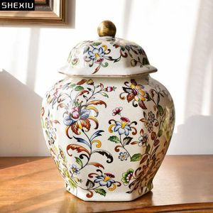 Frascos de armazenamento com estampa floral, jarra de porcelana pintada, cerâmica, gengibre, chá, mesa, decoração, caixa de joias, recipientes de cosméticos