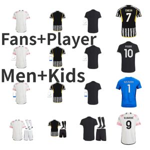 Di Maria Vlahovic Soccer Jerseys 23 24 Milik Kean Pogba Chiesa McKennie Locatelli målvakt Szczesny 2023 2024 Men Kids Uniform Juventus Fans Player Bonucci Bremer