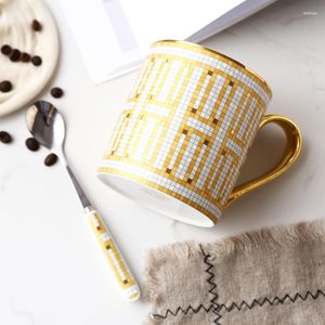 Mugs 380ml Luxury Gold Handle Tea Coffee With Spoon Bone China Breakfast Milk Cups Tableware Drinkware Couple Love Gift