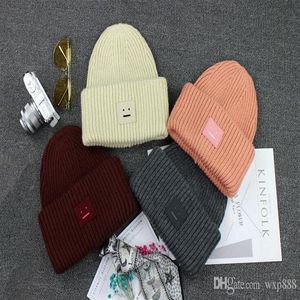 smiling face beanie skull caps knitted hats cashmere thickening warm couple lovers parent - man women street hip-hop wool cap ad215E