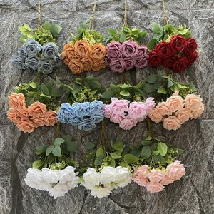 Decorative Flowers 42CM Artificial Rose Bouquet Matte Cloth 7-head Paris Wedding El Decoration Home And Road Guide