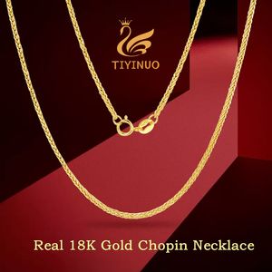 チョーカーTiyinuo Real 18K Gold Women In Clavicle Necklace Solid Chopin Chain Au750 Marriage Proposal Wedding Gift Party Fine Jewelry 230923