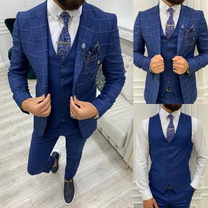 Traje homme xadrez masculino casamento smoking 3 peças calças de lapela pico ternos casual sobretudo formal negócios diário sob medida