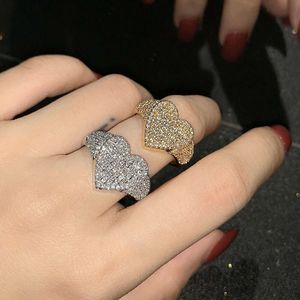Foxi Fashion Jewelry Heart shaped Micro Set Zircon ins Cool Style Couple 18k Gold Ring Tide