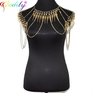 Chokers ccboDily bohemia çift boncuk göbek zinciri gövde takılar kadınlar yaz seksi bikini plaj zinciri cazibe retro omuz zinciri 230923