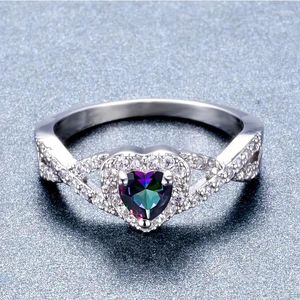 Alyans huitan parlak kalp renkli zirkonya parmak yüzüğü kadın moda bayan romantik nişan töreni aksesuarları narin mücevher