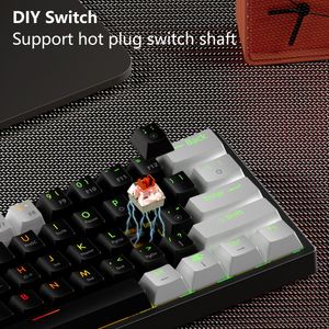 Klawiatury Mucai Mini mechaniczna klawiatura przenośna USB Red Switch 61 Klawisze przewodowy kabel Odłączany kabel RGB Swappable MK61 230922