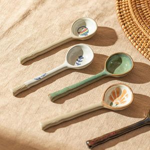 Colheres Colher de Sopa de Cerâmica Japonesa Punho Longo para Ramen Macarrão Resistente ao Calor Colher de Chá Utensílio de Cozinha