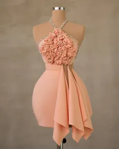 2023 Blush Pink Guaina Abito da laurea Cristalli Una spalla Mini Homecoming Party Formale Cocktail Prom Abiti da damigella d'onore Abiti ZJ431