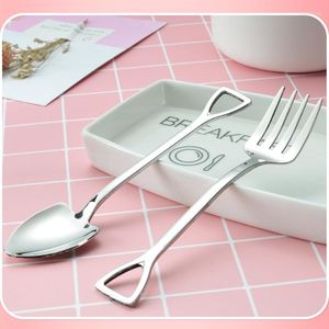 Forks 100Pcs/lot Stainless Steel Spoons Fork Spade Shovel Tableware Home Gift Lovely Long Handle Flatware