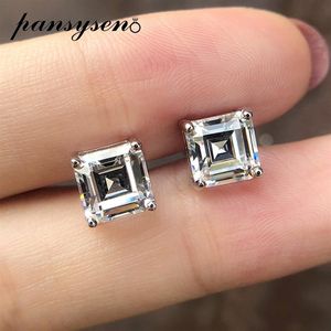 Pansysen Classic 3Ct 7mm Square Lab Diamond Stud Earrings 100％Pure 925 Sterling Silver Fine Jewelry Wedding Gifts 210312231x