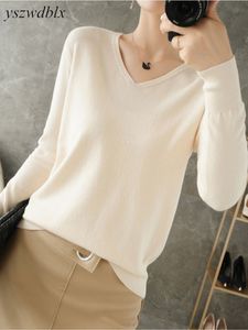 Women's Sweaters YSZWDBLX Womens Sweaters Spring Autumn V-neck Knitted Pullovers Loose Bottoming Shirt Cashmere Fashion Jumper Solid Pink Sweater 230923