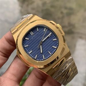 Top Watch Blue Dial Asia 2813 Movement 40mm 5711 1a 5711j Mekanisk transparent Golden Steel Automatic Mens Watches armbandsur2403