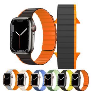 Lüks Esnek Toka Döngüsü İki renkli manyetik silikon bant kayış bileziği Apple Watch Serisi 3 4 5 6 7 8 9 Ultra SE Ultra2 40/41mmm 44/45mm 49mm