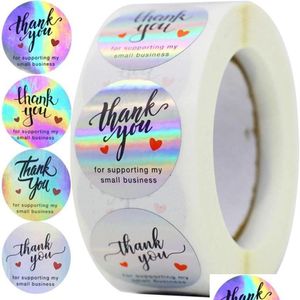 Confezione regalo 500 pezzi Arcobaleno Holo Grazie adesivi 4 disegni olografici per supportare le mie piccole imprese Etichette Wrap273S273W Drop Del Dhw6K