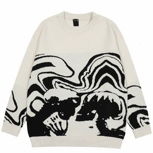 Women's Sweaters Y2K sweater loose pullover in autumn slim hiphop street knitted blackandwhite homemade head 230922