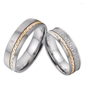 Anelli a grappolo Alleanza Set da sposa personalizzato per uomini e donne 14K Oro rosa Gioielli in titanio Zirconia Diamante Coppia di anelli Coppia di anelli