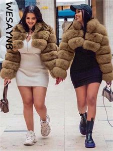 Kadınlar Kürk Faux Fur Wesaynb Kış Giysileri 2022 Moda Sahte Kürk Müteon Kadınlar Uzun Kollu Sıcak Üstler Kadınlar İçin Kapitone Sahte Kürk Ceket T230923