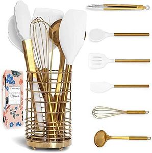 Sushi Tools Silicone and Gold Cooking Utensils Set with Utensil 7PC Includes White Spatula Whisk a y230922