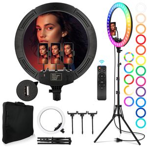 Flash Heads 18 Inch RGB Ring Light 50W Pography Ring Lamp with Tripod Remote 45cm LED Fill Light Dimmable Selfie Live Lighting for Phone 230922