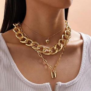 Pendant Necklaces SHIXIN 3Pcs Hiphop Heart Lock Necklace For Women Punk Layered Thick Cuban Link Chain Choker On The Neck Jewelry202b