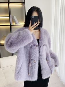 Womens Fur Faux Coats for Women Winter Imitation Young Plush Coat Fashionable Vneck Elegant Jackets Lose Casual Warm Outwears 230922