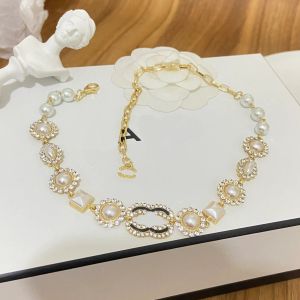Necklace Fashion Women Designer Necklaces Gold Plated Crystal Choker L-letter Pendant Pearl Chain Wedding Jewelry