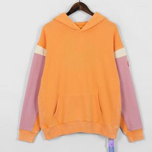 Herrtröjor rosa orange c e hoodie män kvinnor 1: 1 tvättad rib tröja fleece pullover