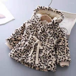 Casaco para baixo 1-6 anos bebê meninas jaqueta inverno quente pele do falso para o natal princesa outerwear moda leopardo roupas infantis