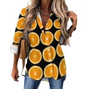 Camicette da donna Fette di arance Camicetta Donna Frutta Stampa Casual Allentato Autunno Manica lunga Camicia Kawaii Grafica Abbigliamento Big Size 2XL 3XL