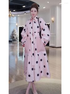 Women's Trench Coats Pink Polka Dot Long Coat For Women Super Beautiful Model Early Spring High-end Feeling 2023