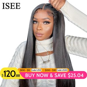 合成ウィッグウェアGO GLUELESS WIG ISEE HAIR MALAYSIANストレート6x4 HDレース閉鎖人間の髪はプリッキング230922をプレイする準備ができています