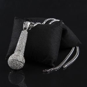 Mens Iced Out Necklace Fashion Microphone Pendant Hip Hop Jewelry Gold Cuban Chain Necklaces235Z