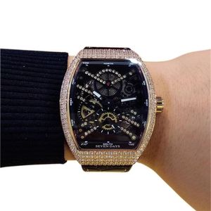 5 colori Saratoge Vanguard V 45 T SQT quadrante scheletrato nero orologio automatico da uomo cassa in oro rosa con diamanti cinturino in caucciù in pelle W2832