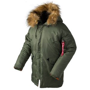 Мужские куртки зимние N3B пуховик мужское длинное пальто в стиле милитари с меховым капюшоном теплый тактический бомбер армейская корейская толстая парка 230923