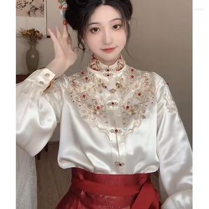 Damenjacken, verbesserte Hanfu-Hemden, Herbst-Stickerei, Satin, chinesische Mode, bestickte Tops