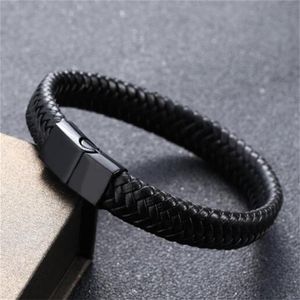 Charme pulseiras punk homens jóias preto vermelho trançado pulseira de couro aço inoxidável fecho magnético moda pulseiras envoltório pulseira g209l