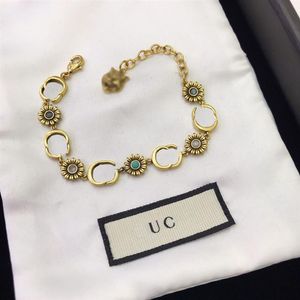 Projektanci łańcuch bransoletki luksurys vintage bransoletki złoty kolor kwiat litera bransoletka moda biżuteria Wysoka jakość biżuterii203r