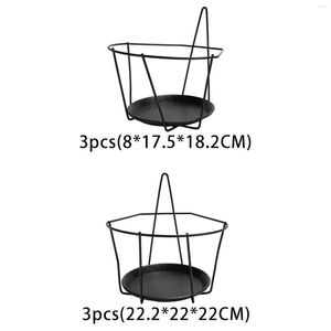 Decorative Plates 3Pcs Flower Pot Holder Durable Shelf Simple Stand Black Hanging Basket Plant Iron Rack For Fence Patio Outdoor Indoor