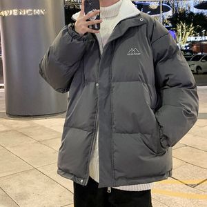 Casaco de lã de inverno masculino para baixo quente solto na moda engrossado zíper parka jaqueta de pelúcia gola masculina bordado disjuntor de vento 230922