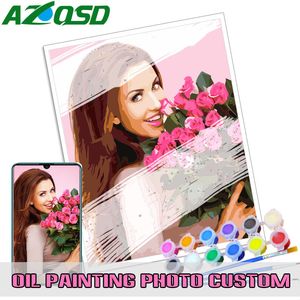 Pinturas azqsd pintura personalizada por números po personalizado diy pintura a óleo imagem desenho lona retrato família crianças animais de estimação po 230923