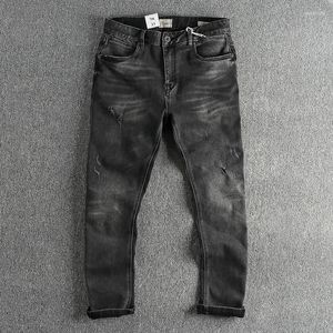 Jeans masculinos 2023 outono preto simples desgastado ajuste pequeno calças retas na moda 503