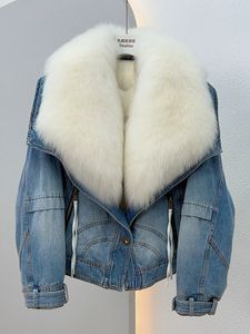 Womens Fur Faux Inverno Mulheres Parka Grande Gola Casaco Denim Down Jacket Curto Casual Branco Ganso Quente 230922